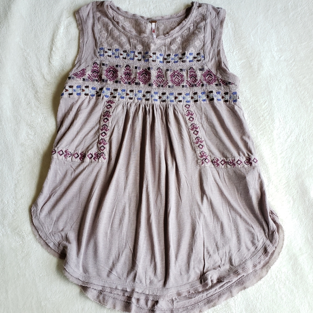 Free People Boho Taupe Sleeveless Top Medium